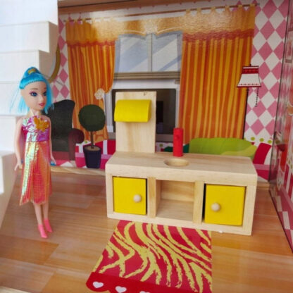 Groot houten poppenhuis met poppen en verlichting - Afbeelding 3