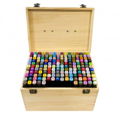 Set van 170 dubbelzijdige markers in Houten kist
